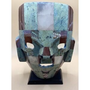 VTG Aztec Mayan Polished Shell & Stone Mosaic‎ Abalone Burial Death Mask-As Is